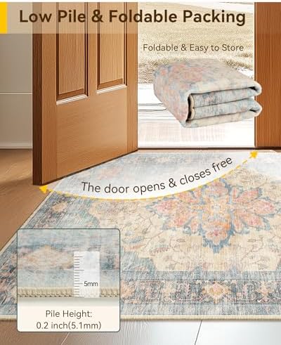 RELEANY Washable Area Rug, Large 10'x12', Blue/Orange/Red - Image 4