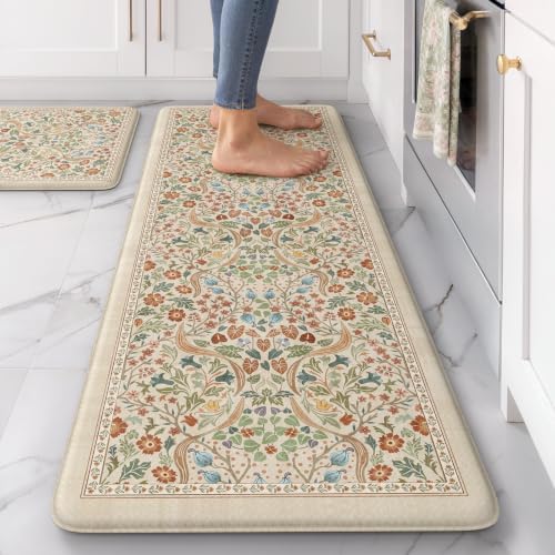 Collive Kitchen Mats Cushioned Anti Fatigue, Beige 17.3"x47"+17.3"x29" by Collive