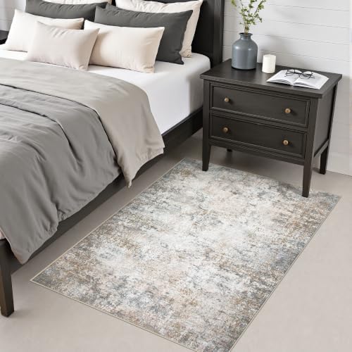 Area Rug Living Room: 3x5 Modern Washable Indoor Soft Carpet Brown - Image 4