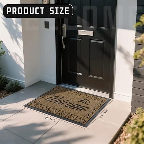 Yimobra Welcome Mat Outdoor Indoor, Waterproof Heavy Duty Front Door Mat Outside Entrance, Extra Sturdy Non-Slip Doormat, Low Profile, Dirt Trapping, 36x24 Inches, Beige Brown - Image 2