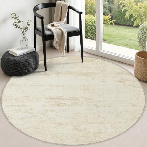 Round Area Rug Living Room: 5 ft Modern Washable Carpet Taupe by FXRHLP