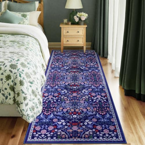 PLHXFR 2x5 Washable Runner Rug：Floral Indoor Kitchen Soft Carpet Blue - Image 2
