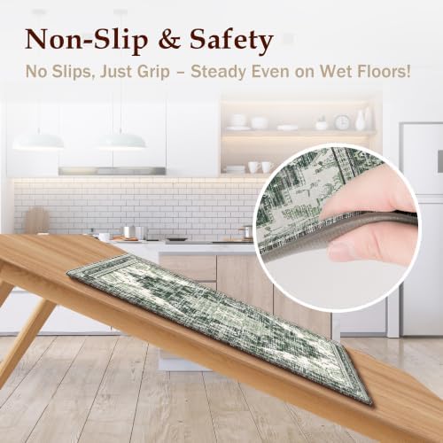 Boho Kitchen Mats for Floor 2PC Anti Fatigue Kitchen Rugs, Green - Image 4