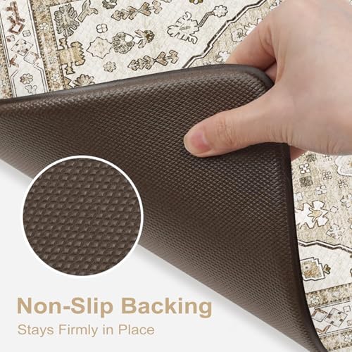 Collive Kitchen Rugs Sets of 2 Non Slip Washable, Taupe Kitchen Floor Mats - Image 5