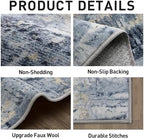 10x14 Area Rugs for Living Room: Washable Abstract Blue Gold Bedroom Carpet - Image 5