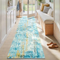 3x8 Teal Blue Rug Runners for Hallways Kitchen Runner Rug Non Slip Washable Black Long Runner Rugs with Rubber Backing Soft Abstract Carpet Runner for Bedroom, Kitchen, Bathroom, Entryway by OmpaaHomeDecor