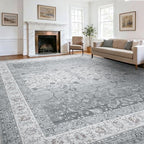 Amada Large 9x12 Washable Area Rug for Living Room, Silver/Gray, Vintage by AMADAHOMEFURNISHING