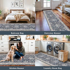 Washable Hallway Runner Rug 2x10: Non Slip Vintage Boho Carpet with Rubber Backing for Kitchen Entryway Hall Holiday Farmhouse Neutral Cream Long Runners (Blue,2'x10') - Image 4