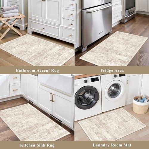 Kitchen Rugs Sets of 2, Washable Non-Slip Kitchen Mats for Floor, Stain Resistant Kitchen Runner Rugs for Kitchen Sink Laundry Entryway (Cream Beige, 2x3+2x4) - Image 4