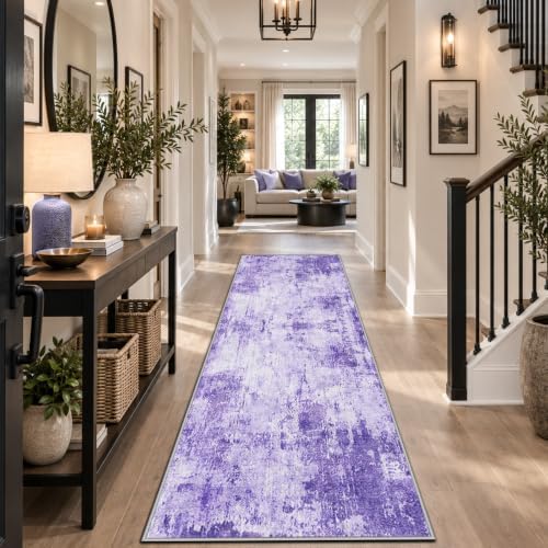RELEANY Washable Runner 2'x8' Abstract Area Rug for Hallway Purple - Image 3