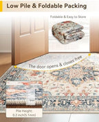 RELEANY Washable Area Rug, 3'x4', Beige/Blue/Orange - Image 4