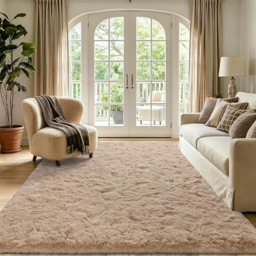 6x9 Large Beige Fluffy Soft Area Rug Non-Slip for Living Room Bedroom - Image 2