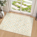 PLHXFR 2x3 Small Entryway Rug: Floral Washable Indoor Carpet Beige Multi by PLHXFRSoftAreaRugs