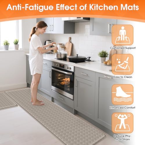 TranquilRelax Kitchen Mats, Cushioned Mats with Extra-Long Runner, Taupe - Image 4