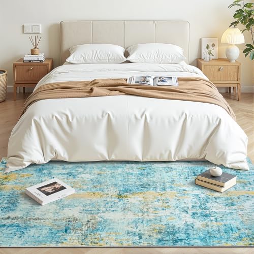 Entryway Rug 3x6 Teal Blue Bedroom Area Rug Washable Non Slip Abstract Boho Rugs for Indoor Entry, Kitchen, Classroom, Bathroom, Kids Girls Room, Office, College Dorm Small Carpet - Image 4