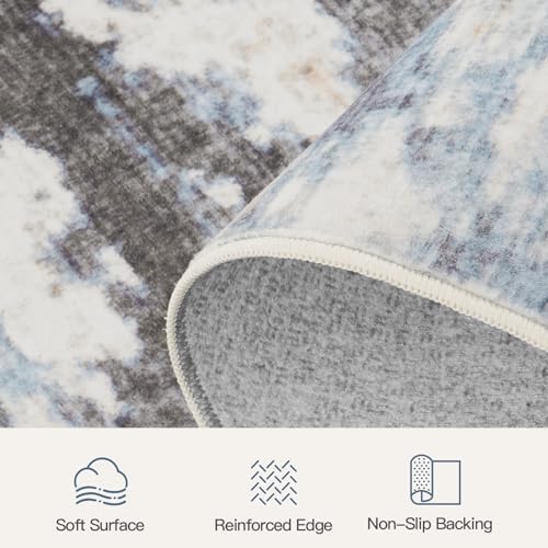 8x10 Area Rug for Living Room, Abstract Washable Large Rugs, Grey/ Blue - Image 7