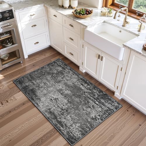 2x5 Black Rug Runners for Hallways Kitchen Runner Rug Non Slip Washable Black Long Runner Rugs with Rubber Backing Soft Abstract Carpet Runner for Bedroom, Kitchen, Bathroom, Entryway - Image 2
