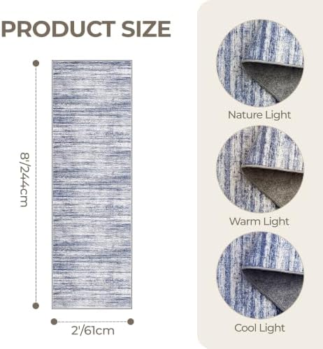 2x8 Runner Rug Non Slip,Washable Hallway Runner Rug,Blue - Image 2