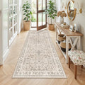 3x7 Washable Non-Slip Kitchen Runner Rug – Soft Low-Pile Stain-Resistant Carpet for Hallway Entryway Bedroom Laundry Room Bathroom – Boho Floral Wide Floor Runner with Rubber Backing (Beige,3x7) by BYYVOORugsforYourHome