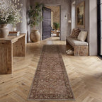 HUGEAR 2'6''x10' Brick Red Vintage Floral Washable Runner Rug for Hallway - Image 2