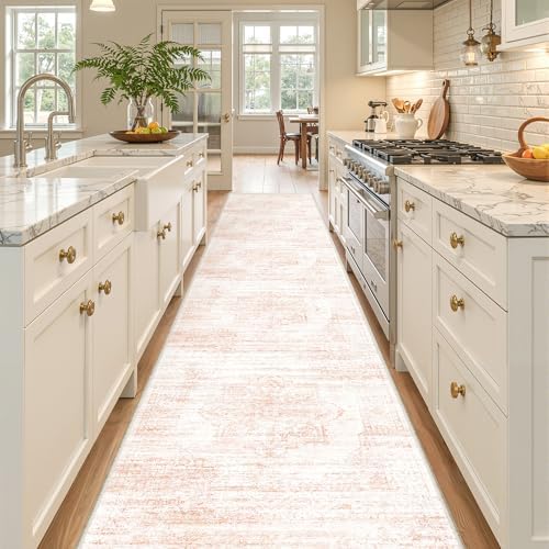 2x10 Runner Rug, Long Hallway Rugs for Dining Room, Living Room, Bedroom, Machine Washable Kitchen Carpet Runner with Rubber Backing, Soft Low Pile Indoor Rug(2'x10', Pink/White) - Image 5
