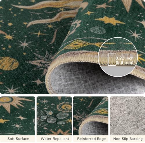 Vacuum-Friendly, 2x8 Washable Area Rug, Green Gold Yellow - Image 3