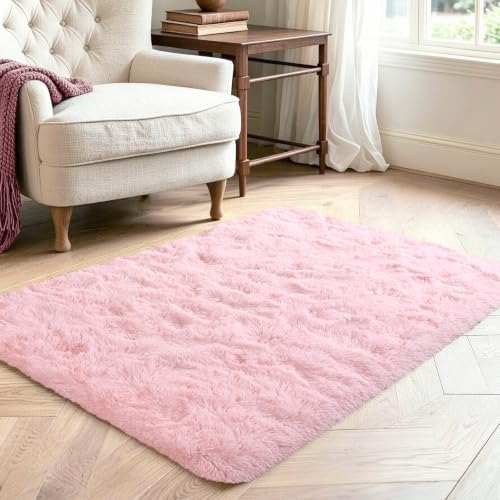 2x3 Pink Fluffy Soft Area Rug Non-Slip for Kids Bedroom Nursery Playroom - Image 3