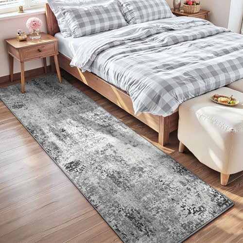2x8 Grey Rug Runners for Hallways Kitchen Runner Rug Non Slip Washable Black Long Runner Rugs with Rubber Backing Soft Abstract Carpet Runner for Bedroom, Kitchen, Bathroom, Entryway - Image 3