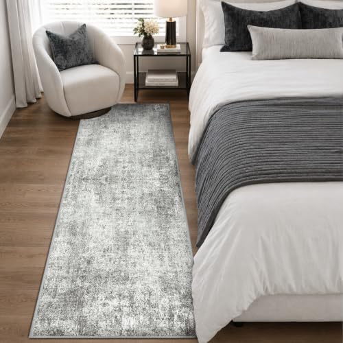 RELEANY Washable Runner 2'x6' Abstract Area Rug for Hallway Gray White - Image 2