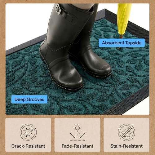 GORILLA GRIP WeatherMAX Door Mat, Indoor Outdoor Use, 47x35, Green Leaves - Image 5