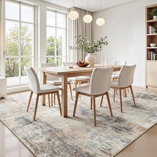 10x12 Area Rug for Living Room, Abstract Washable Non-Slip Large Rugs, Gold - Image 3