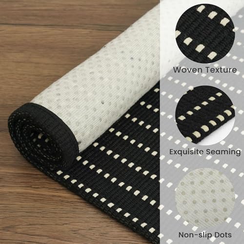 EARTHALL Washable Entryway Rug, Non Slip Area Rug, 3x5 Ft, Black/Cream - Image 5