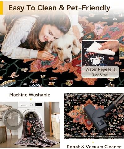 RELEANY Washable Area Rug, Runner 3'x10', Black/Colorful - Image 4