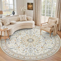 Round Area Rug for Living Room: 6ft Washable Rug for Bedroom Beige by EXPEDIX