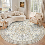 Round Area Rug for Living Room: 4ft Washable Rug for Bedroom Beige by EXPEDIX