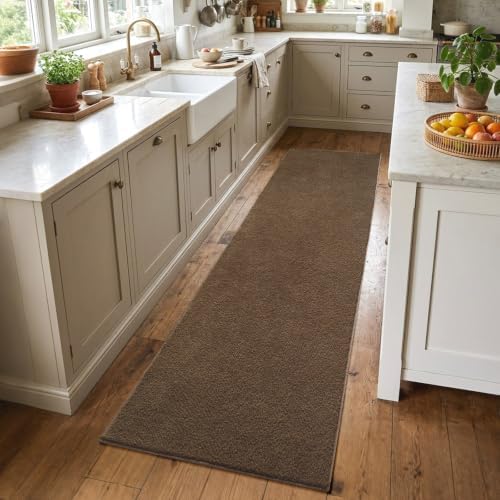 2x8 Beige Brown Solid Runner Rug Washable Non-Slip for Kitchen Hallway by Unknown