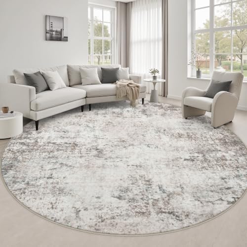 Round Area Rug Living Room: 8 ft Modern Washable Carpet Brown by FXRHLP