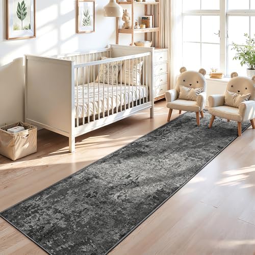 2x12 Black Rug Runners for Hallways Kitchen Runner Rug Non Slip Washable Black Long Runner Rugs with Rubber Backing Soft Abstract Carpet Runner for Bedroom, Kitchen, Bathroom, Entryway - Image 3