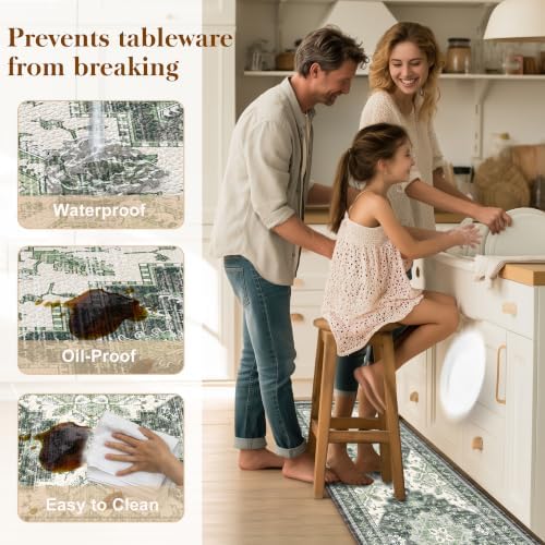 Boho Kitchen Mats for Floor 2PC Anti Fatigue Kitchen Rugs, Green - Image 5