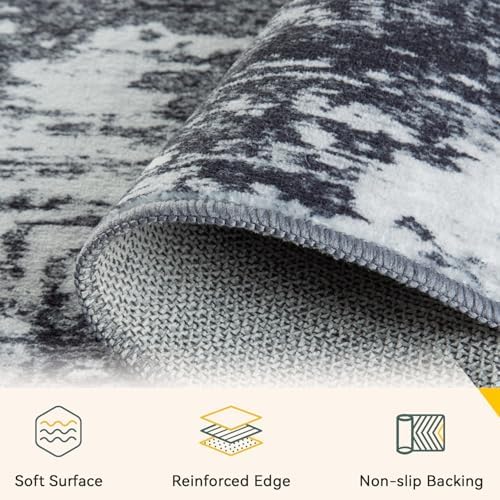 RELEANY Washable 5'x7' Abstract Area Rug for Living Room Black White - Image 3