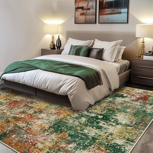 RELEANY Washable 9'x12' Abstract Area Rug for Living Room Green Multi - Image 2