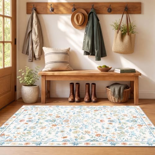 SameBed 4x6 Area Rug Living Room, Vintage Washable Carpet White - Image 4