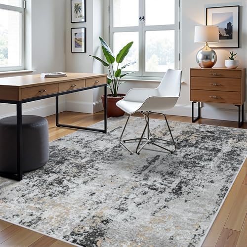 5x7 Area Rugs for Living Room Washable Bedroom Dining Room Black Grey Gold - Image 3