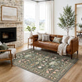 Washable 5x8 Living Room Area Rug: Vintage Water-Resistant Soft Rug for Bedroom Dining Room Non Slip Apartment Low Pile Carpet Thin Floor Mat for Dorm Home Office Printed Beside Rug(5x8，Green) by HYHAOYUNLAI