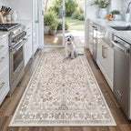Washable 4x6 Kitchen Rug Non-Slip – Soft Stain-Resistant Low-Pile Indoor Floor Mat for Entryway Bedroom Living Room – Vintage Accent Area Rug (Beige, 4x6) by BYYVOORugsforYourHome