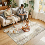 RELEANY Washable 4'x6' Abstract Area Rug for Living Room Neutral Brown - Image 2