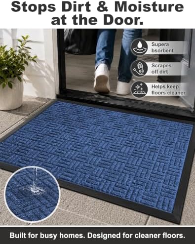 Mibao Front Door Mat Outdoor Entrance, 73" x 46" Heavy Duty Welcome Mat for Outdoor and Indoor, Waterproof Dirt Trapper Doormat, Super Absorbent Indoor Entryway Mat for Patio & Porch - Blue - Image 5