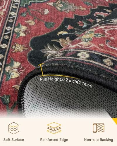 RELEANY Washable Area Rug, Runner 2'6"x10', Red/Black - Image 3