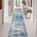 2.6x14 Washable Runner Rug:Modern Abstract Indoor Soft Carpet Blue by FXRHLP