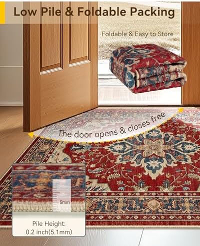 RELEANY Washable Area Rug, Small 2'x3', Red/Blue - Image 4